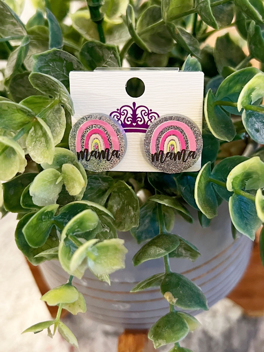 Mama Boho Acrylic Round Earrings (Multiple Colors)
