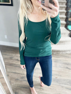 Always Remember Me Ribbed Scoop Neck Long Sleeve in Hunter Green