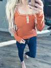 No Chances Square Neck Henley in Pumpkin (SALE)