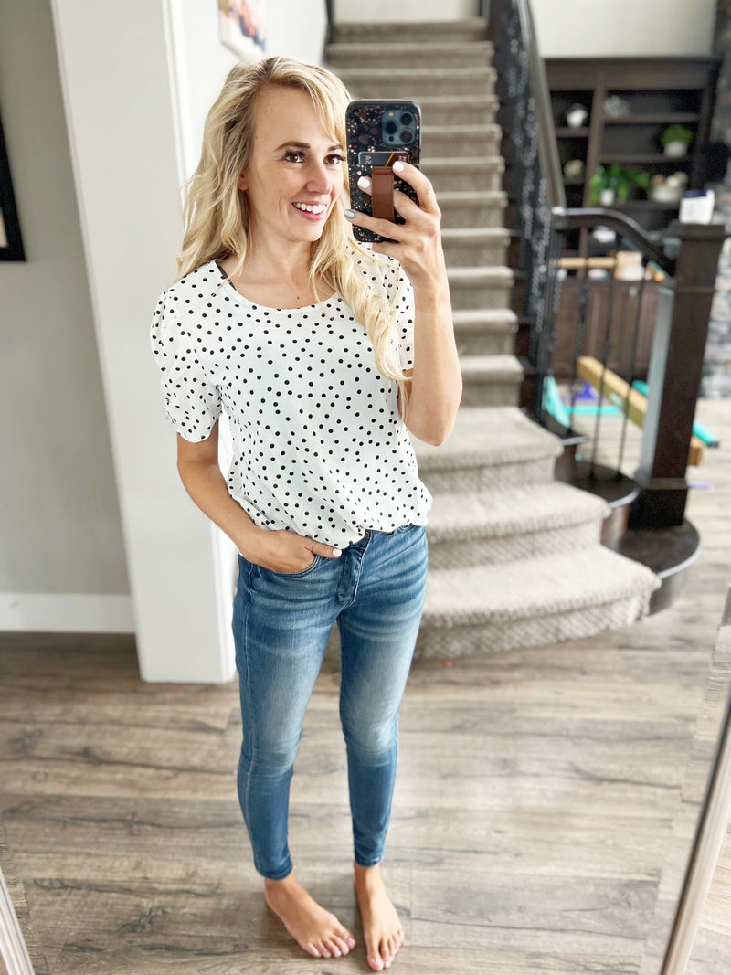 Don't Forget About Me Short Sleeve Polka Dot Top in Ivory