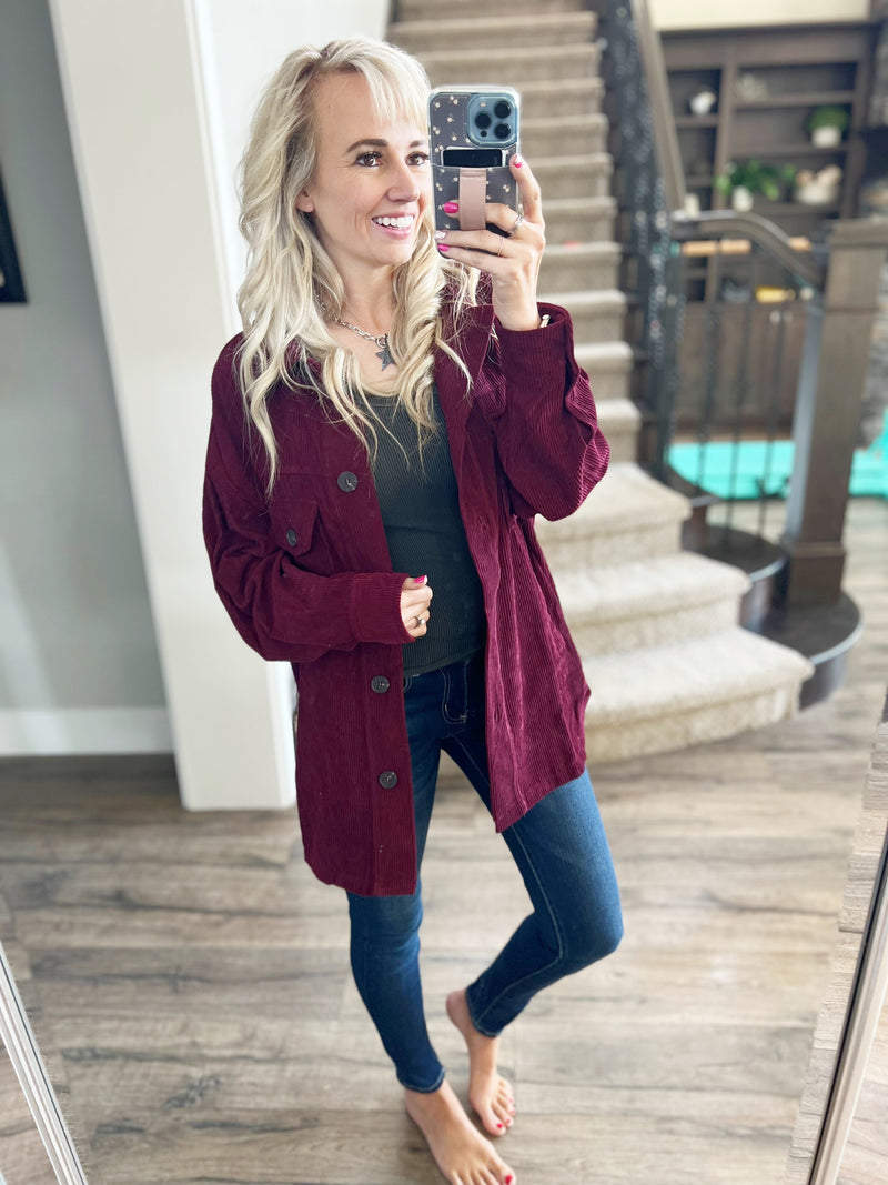 Keep it Simple Shacket in Burgundy