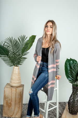 What I Mean Striped Cardigan in Gray (SALE)