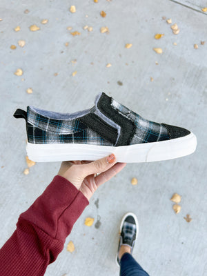 Gypsy Jazz Love You Too Plaid Sneakers in Black and Blue