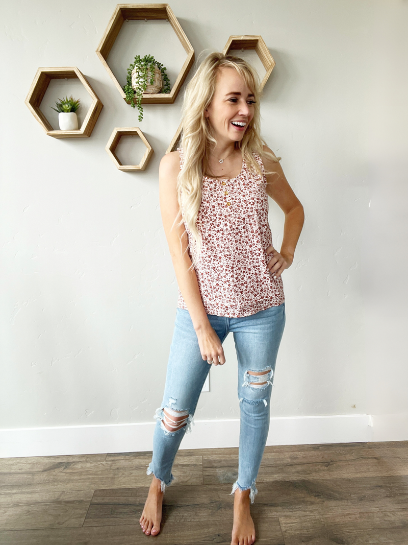 No Plans Floral Tank in Cream and Amber