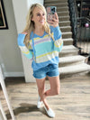 Nothing on Me Color Block Sweater Hoodie in Light Blue, Lavender, and Lemon (SALE)
