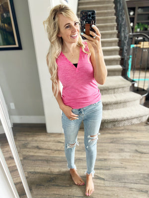 Open Invitation Ribbed V-Neck Tank Top (Multiple Colors)