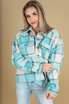 Known Better Plaid Shacket in Dusty Teal