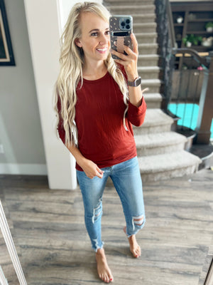 Finer Things 3/4 Sleeve Top With Side Scrunching (Multiple Colors) (SALE)