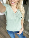 Come Fly With Me Cable Knit V-Neck T-Shirt in Sage