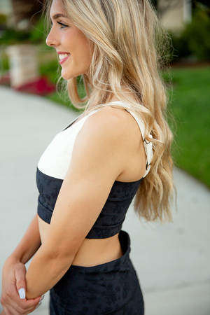 Mono B Do Something Floral Textured Sports Bra in Black and White (SALE)