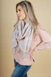 Getting Ready Plaid Scarf with Fringe in Lavender