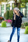 Got That Swing Button Up Sweater with Ruffles in Black (SALE)