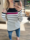 Way Up High Striped Sweater Top in Ivory and Magenta