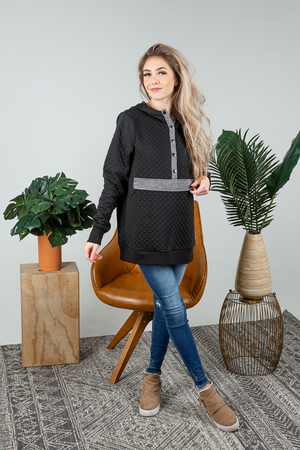 Going Away Quilted Hoodie in Black