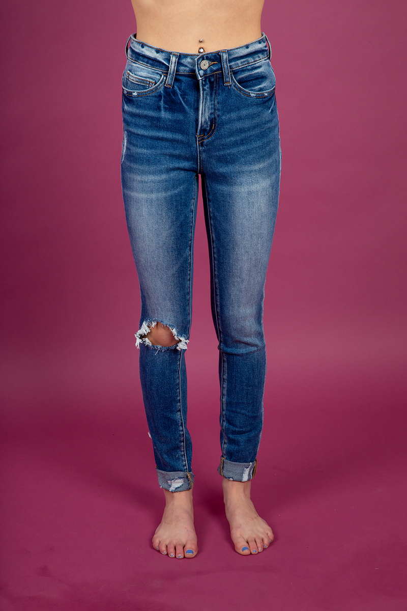 Vervet See It Happen Dark Wash Distressed Jeans