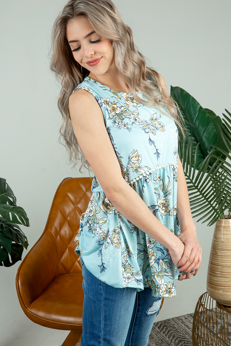 Hands in the Air Floral Tank Top in Mint (SALE)
