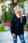 Got That Swing Button Up Sweater with Ruffles in Black (SALE)