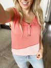 Party Time Color Block Henley Cap Sleeve in Apricot and Peach