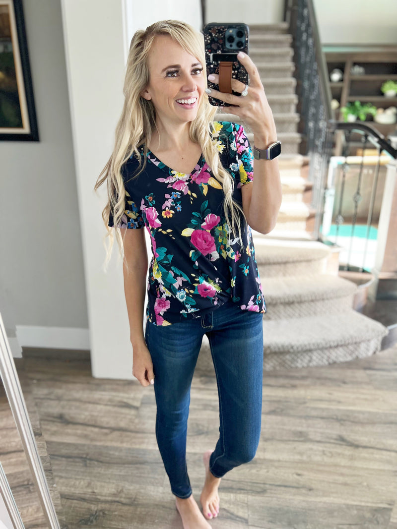 A Little Luck Short Sleeve in Navy and Fuchsia