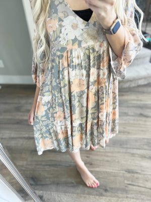 Tea Party Floral V-Neck Ruffle Dress