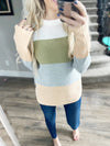 What To Do Color Block Sweater in Olive and Gray