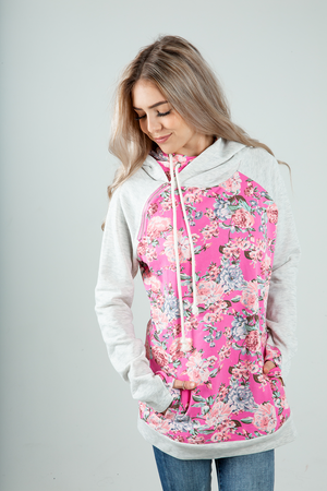 Fewer Still Floral Double Hoodie in Pink