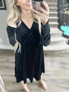 Jentsyn Velvet V-Neck Dress in Black