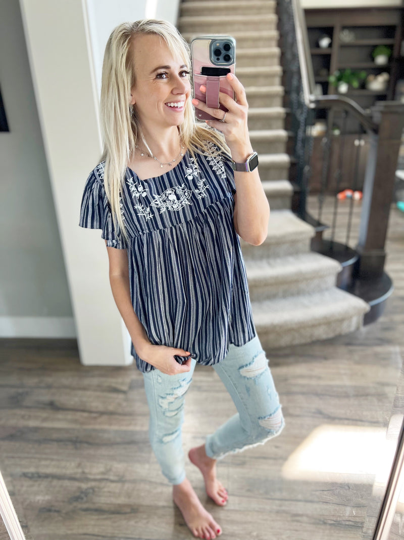 Lift it Higher Striped Blouse in Navy (SALE)