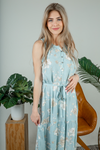 All Done Floral Maxi Dress in Gray Blue