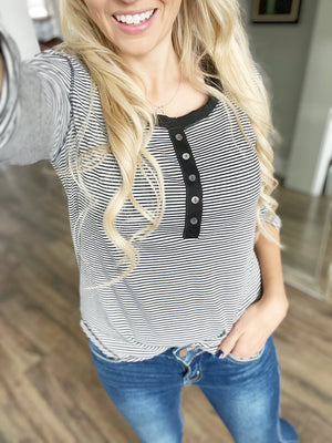Never Let You Down Striped Henley Top