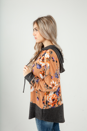 Easy to Miss You Floral Hooded Top in Light Pumpkin (SALE)