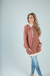 Your Eyes Striped Ribbed Double Hoodie in Brick (SALE)