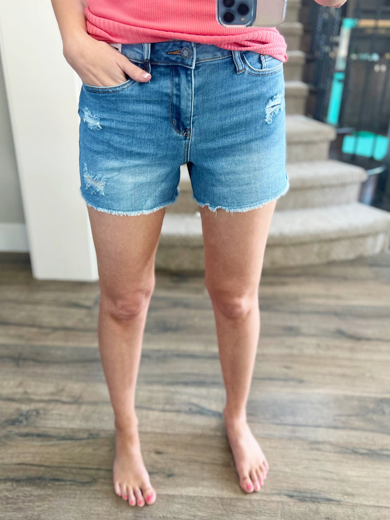 Judy Blue So Familiar Medium Wash Distressed Shorts
