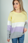 Like It or Not Color Block Sweater in Lemon, Lavender, and Gray (SALE)