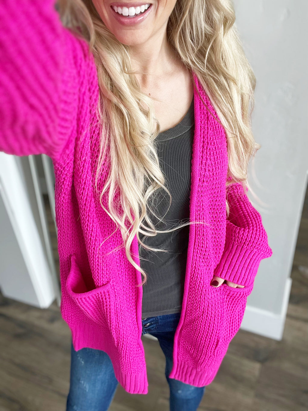 Throw Your Cares Away Knit Cardigan in Pink