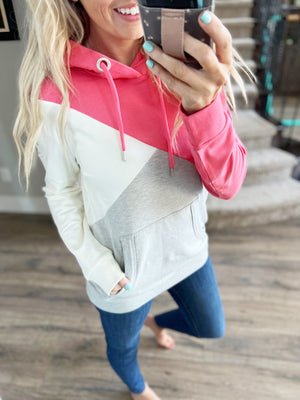 Wanakome Level Up Hoodie in Ivory, Gray and Coral