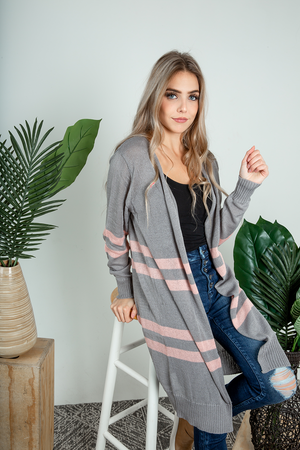 What I Mean Striped Cardigan in Gray (SALE)