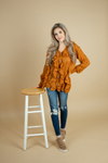Got That Swing Button Up Sweater with Ruffles in Caramel (SALE)