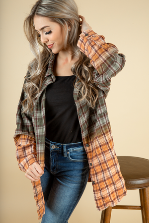 Feeling Something Ombre Plaid Top in Olive