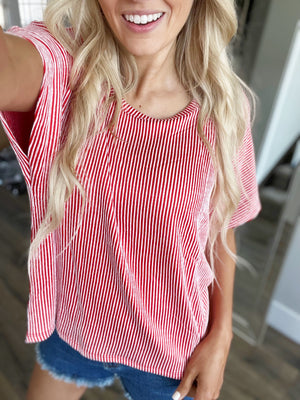 On the Path Ribbed Oversize Short Sleeve Top (Multiple Colors)