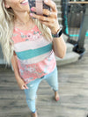 Come Again Floral Color Block Tank Top