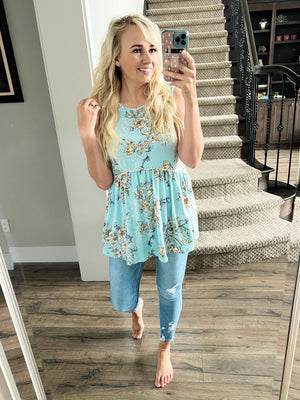 Hands in the Air Floral Tank Top in Mint (SALE)