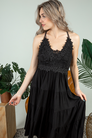 All I Have is You Dress With Floral Lace Detailing in Black