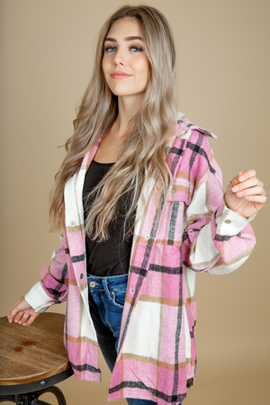 High and Dry Plaid Shacket in Pink (SALE)