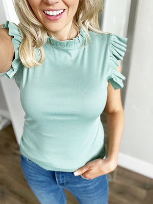 Feels Like Summer Ruffle Top In Sage