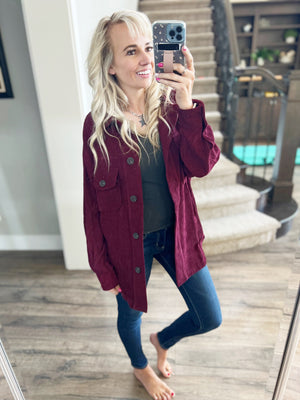 Keep it Simple Shacket in Burgundy