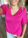 Out Of Interest Puff Sleeve Top in Fuchsia