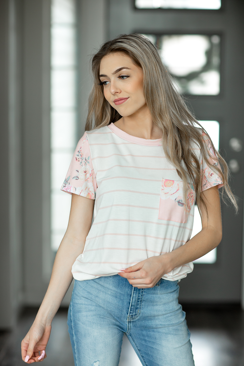 Affecting Us Striped Top in Blush