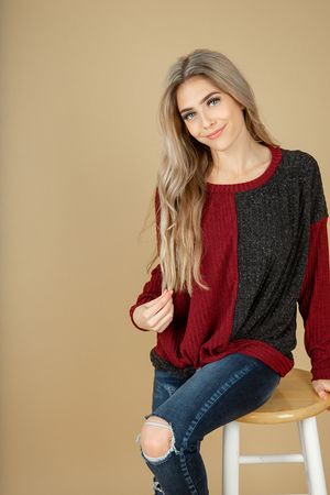 On Your Mind Color Block Twist Top in Black and Burgundy