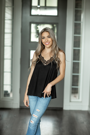 Come On Over Lace Button Tank in Black